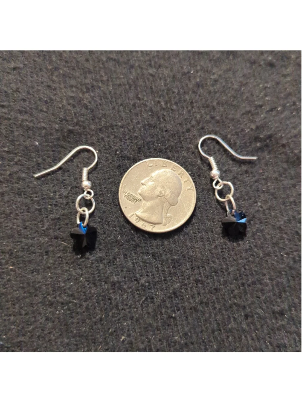 Silver Tone Black Swarovski Crystal Flower Dainty Drop Statement Earrings